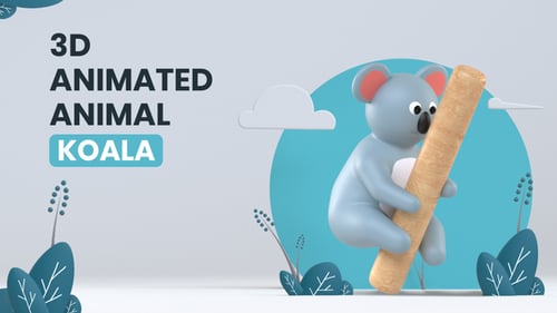 Cute 3D Koala Character Hugging Tree Branch Looping Animation