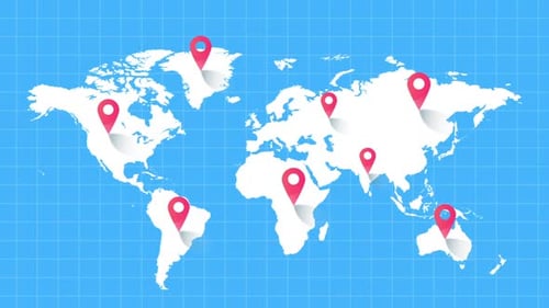 Animação do mapa de localização do ponto pin mundial