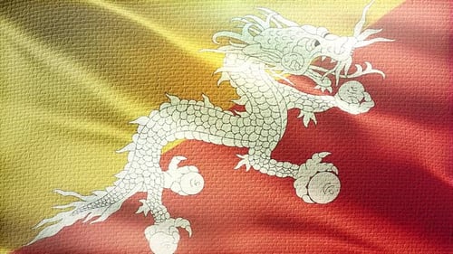 Realistic Waving Flag of Bhutan with Druk Dragon Symbol