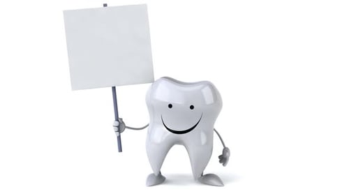 Animated 3D Tooth Character Holding Blank Sign