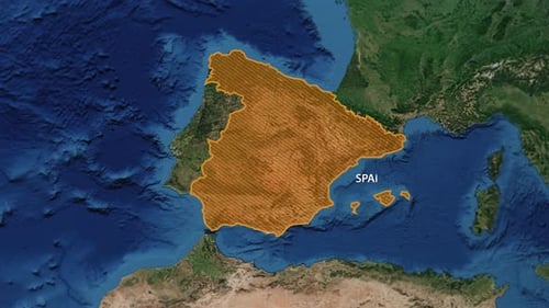 Animated World Map Zoom to Spain with Location Pin