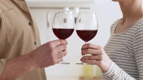 Couple Toasts with Wine in Domestic Kitchen