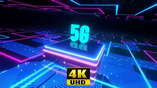 Futuristic 5G Technology Concept with Neon Circuit Board Animation