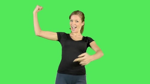 Woman Flexing Biceps on Green Screen