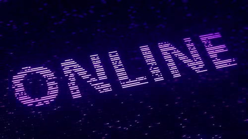 Violettes ONLINE-Wort aus fliegenden Lumineszenzpartikeln