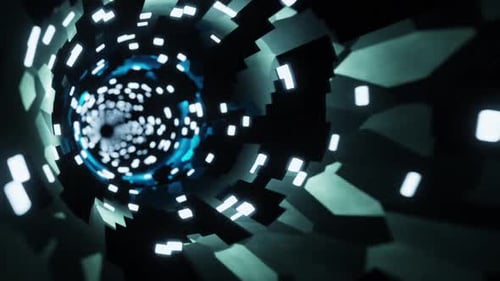 Flying Through Futuristic Digital Tunnel Loop