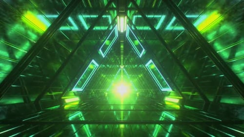 Abstrakte endlose Flucht in einem futuristischen Metallkorridor