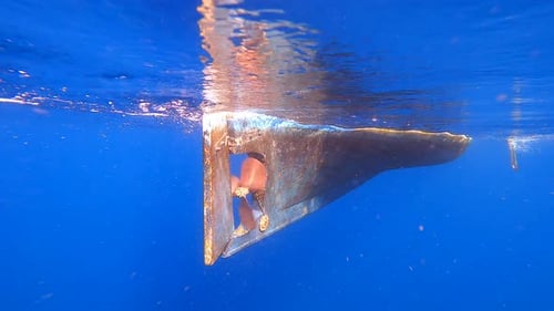 Boat's Underwater Rudder and Propeller