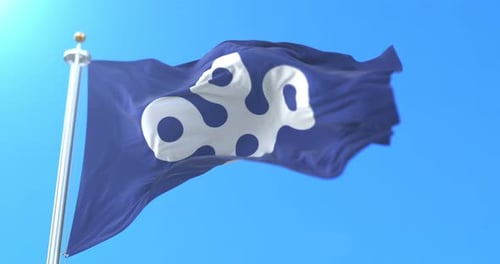 Waving Flag with Abstract Symbol on Blue Sky