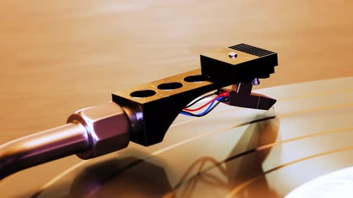 3D Animated Record Player Needle Dropping on Spinning Vinyl