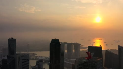 Aerial view of Singapore Skyscrapers With City. Corporate Offices Singapore.