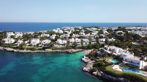 Aerial: Cala D'Or resort town in Mallorca, Spain