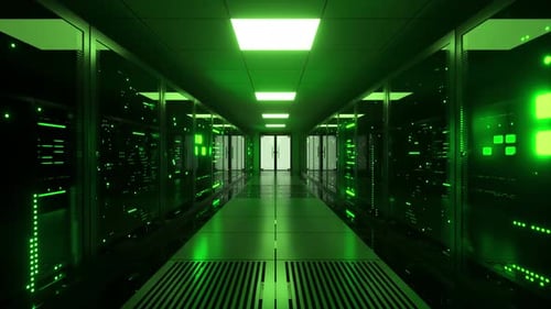 Transmissão digital de dados para servidores de dados atrás de painéis de vidro em uma sala de servidores de data center