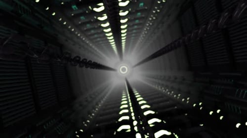 Futuristic Tunnel Travel with Green Lights Seamless Loop