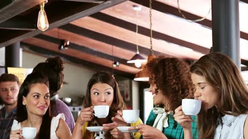 Friends Drinking Coffee Together at a Coffee Shop