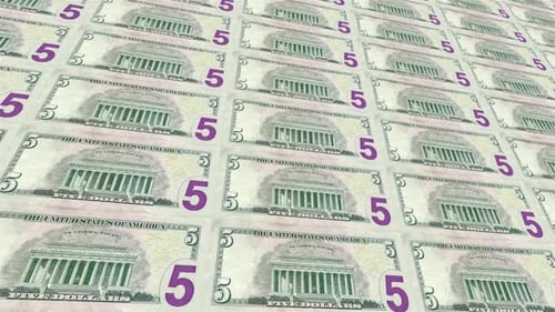 Five US Dollar Bill Back Loop Background 4K 05