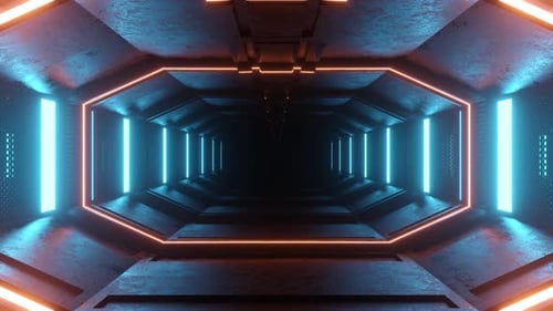 Futuristic Cyber Tunnel With Pulsing Neon Lights Loop