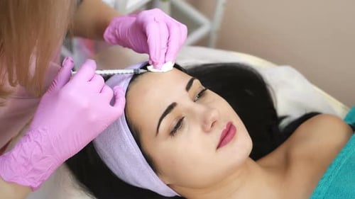 Cosmetologist Making Injection in Face.