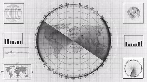 Animation d'écran Radar Hud de recherche de couleur noire Fond blanc