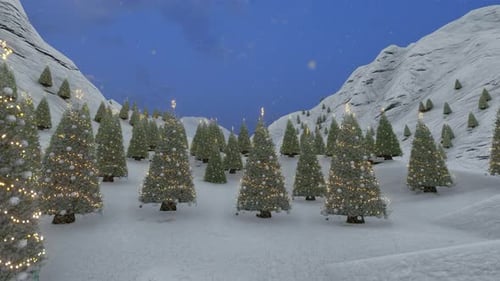 Winter Landscape With A Christmas Trees Decorated
