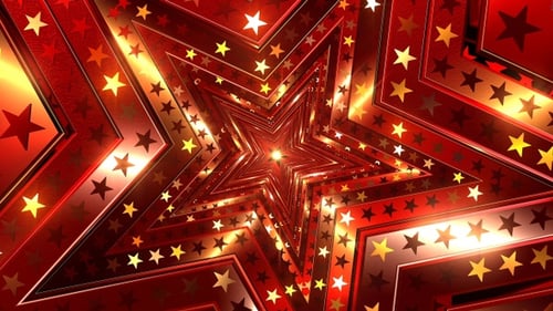Dynamic Red Gold Star Tunnel Background Loop