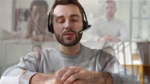 Man Talking During Online Video Conference Call