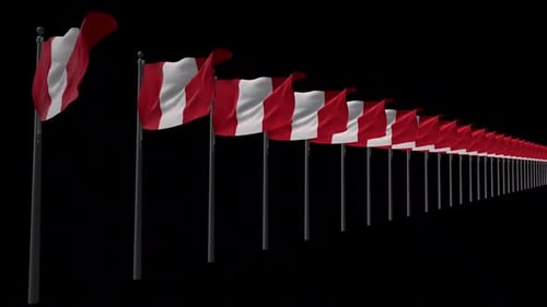 Peruvian Flags Waving in Repeating Geometric Pattern