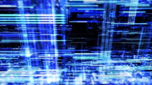 Abstract digital virtual city with technology and connection. 3D render 4K loop