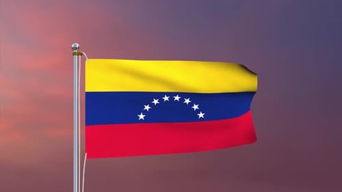 Realistic Animated Venezuelan Flag Waving Against Sunset Sky