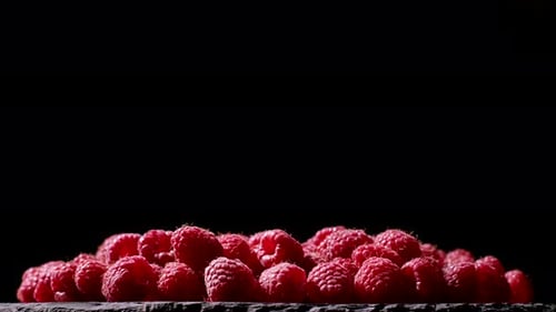 Tasty Sweet Fruit - Ripe Raspberry Rotating Background. Berries Is Full of Antioxidant, Proper Vegan