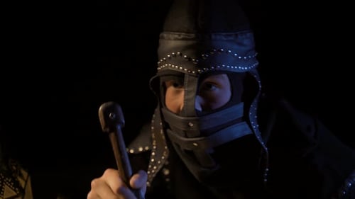 Medieval Warrior Wearing Helmet Holding Sword