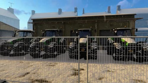 Winter Snowfall on Tractors in a Rural Farm Setting