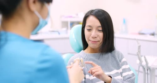 Woman undergo consultation with dentist at dental clinic