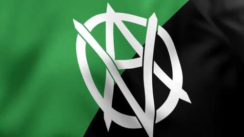 Waving Green Black Anarcho-Vegan Symbol Flag Loop