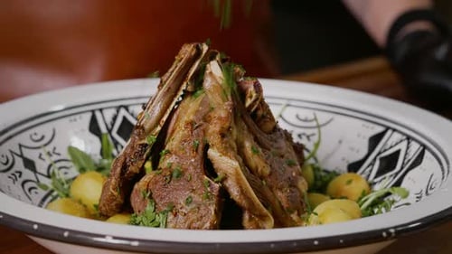 Lamb Ribs with Potatoes and Arugula Dish Preparation