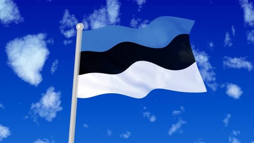 Waving Estonian Flag Against Blue Sky