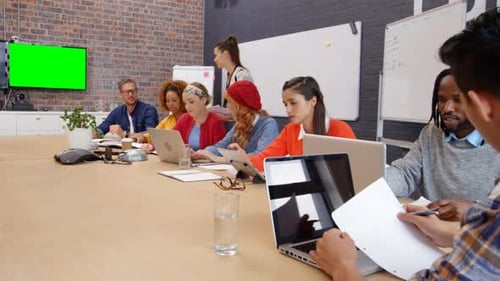Office Meeting With Presentation on Green Screen