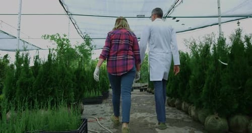 Gardeners Walking in Nursery Garden