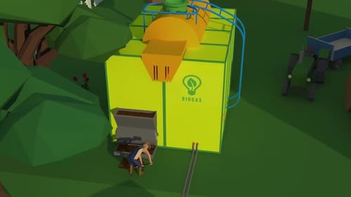 Geometric Animated Biogas Plant with Farmer Character