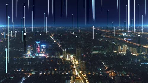 smart Connected city skyline. Futuristic network concept, city Technology.