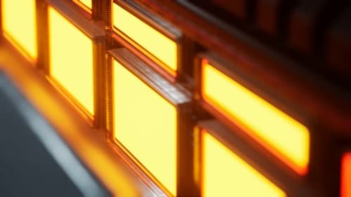 Gelbe Lichter und Metallpaneele im futuristischen Interieur