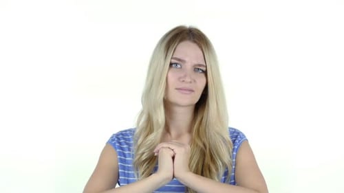 Woman Gesturing Angrily on White Background