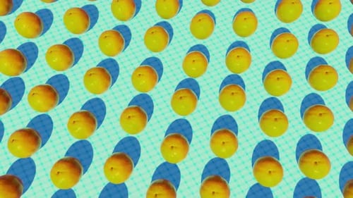 Seamless Looping Pattern of Citrus Fruits on Checkered Background