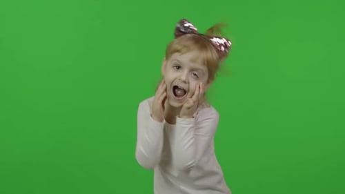 Cute Girl Smiling with Headband on Green Screen
