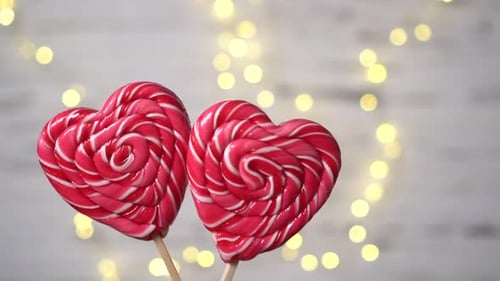 Heart Shaped Lollipops with Warm Yellow Lights