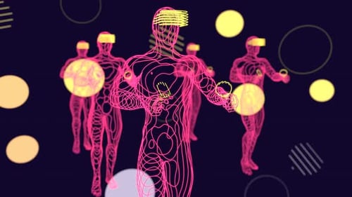Futuristic Neon Wireframe Avatars Immersed in Virtual Reality
