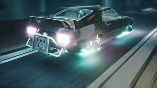 Futuristic Cyberpunk Car Hovering on a Dark Highway at Night