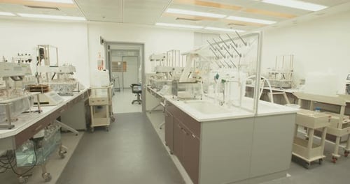 Pharmaceutical laboratory with medical and scientific equipment for drug manufacturing