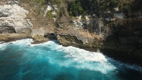 Seascape Cliffs, Sea and Waves at Nusa Penida, Bali, Indonesia