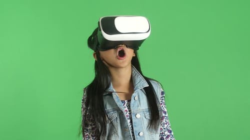 Girl Wearing VR Headset on Green Screen